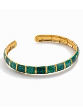 New! Sol Gold Plated Emerald Green Colorblock Colorful Cuff Bracelet NWOT